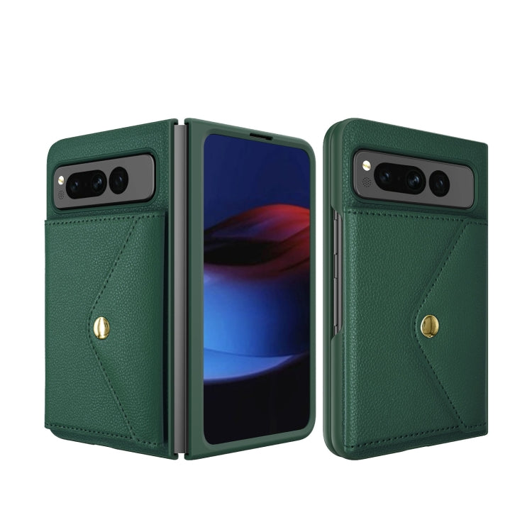 For Google Pixel Fold Litchi Texture Integrated Phone Case with Card Bag(Green) - Google Cases by buy2fix | Online Shopping UK | buy2fix