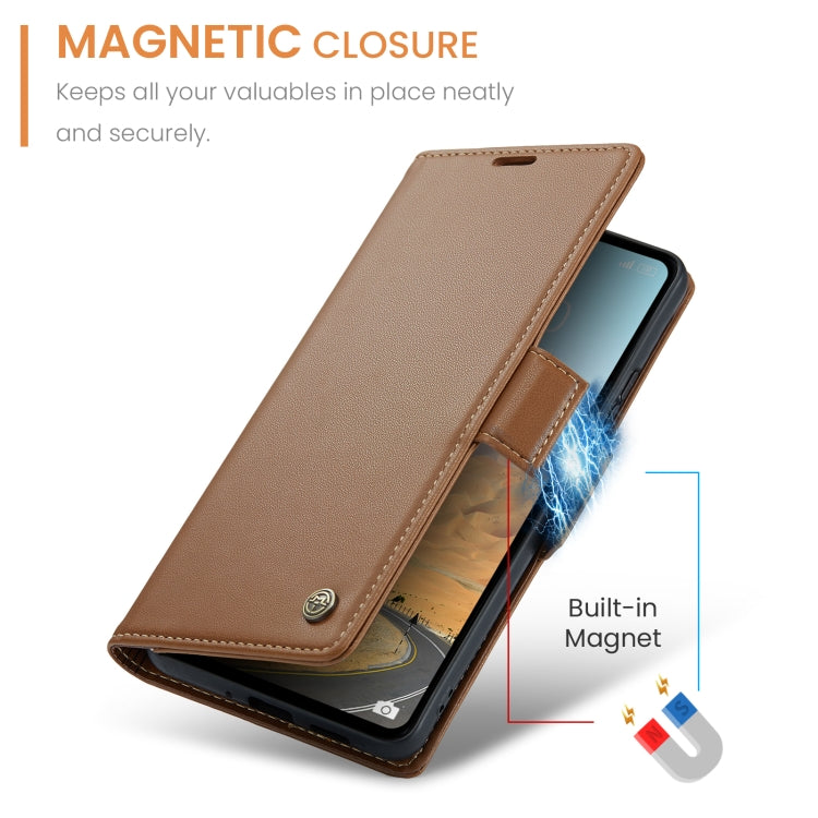 For Xiaomi Redmi 12 4G／12 5G／Note 12R／POCO M6 Pro 5G CaseMe 023 Butterfly Buckle Litchi Texture RFID Anti-theft Leather Phone Case(Brown) - Xiaomi Cases by CaseMe | Online Shopping UK | buy2fix