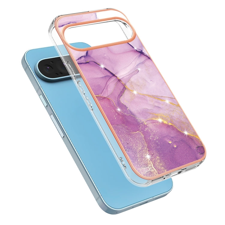 For Google Pixel 9 / 9 Pro Electroplating Marble Dual-side IMD Phone Case(Purple 001) - Google Cases by buy2fix | Online Shopping UK | buy2fix