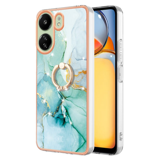 For Xiaomi Redmi 13C 4G Electroplating Marble IMD TPU Phone Case with Ring Holder(Green 003) - 13C Cases by buy2fix | Online Shopping UK | buy2fix