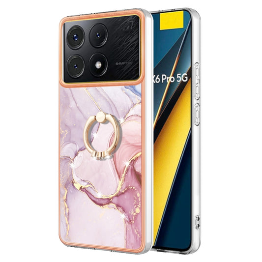 For Xiaomi Poco X6 Pro / Redmi K70E Electroplating Marble IMD TPU Phone Case with Ring Holder(Rose Gold 005) - K70E Cases by buy2fix | Online Shopping UK | buy2fix