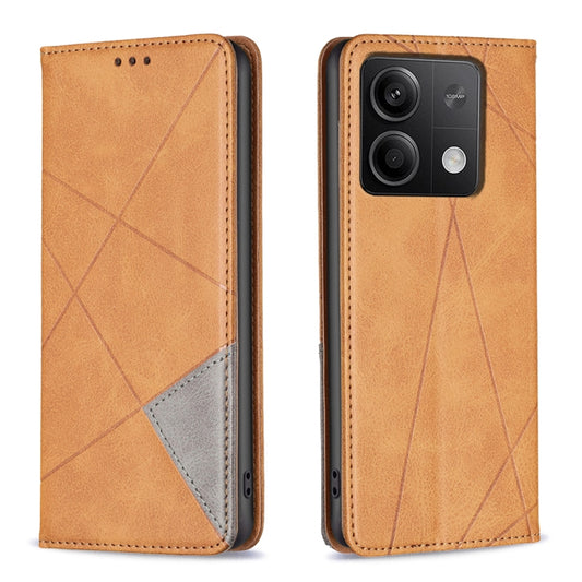 For Xiaomi Redmi Note 13 4G Global Rhombus Texture Magnetic Leather Phone Case(Yellow) - Note 13 Cases by buy2fix | Online Shopping UK | buy2fix