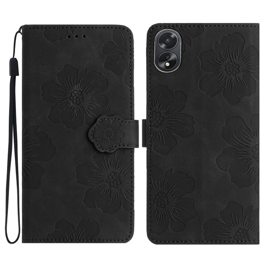 For OPPO A38 Flower Embossing Pattern Leather Phone Case(Black) - A38 Cases by buy2fix | Online Shopping UK | buy2fix