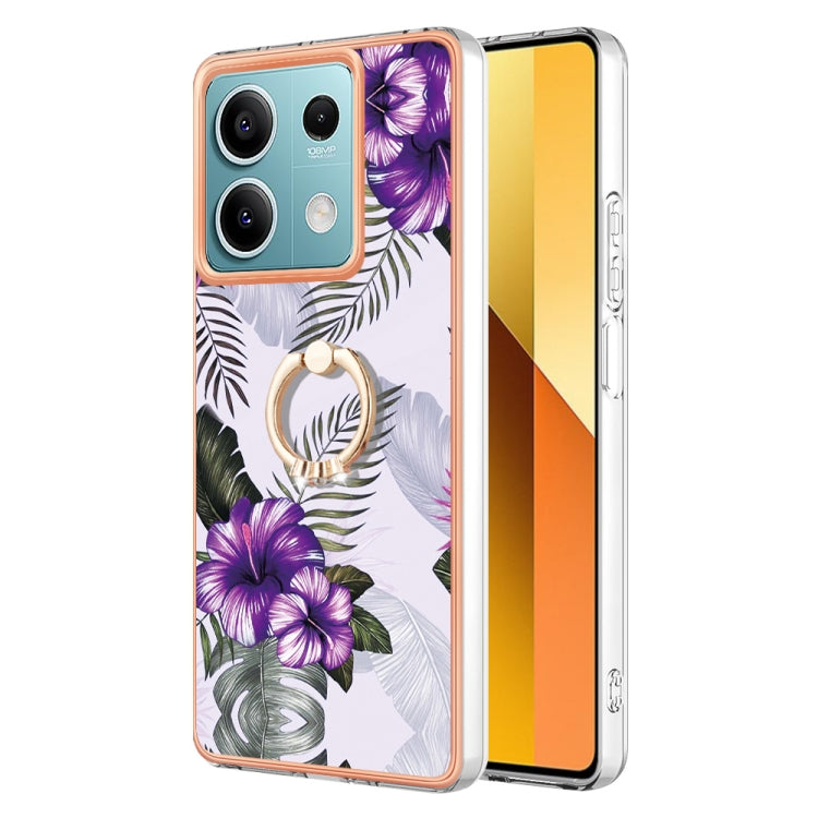 For Xiaomi Redmi Note 13 5G Global Electroplating IMD TPU Phone Case with Ring(Purple Flower) - Note 13 Cases by buy2fix | Online Shopping UK | buy2fix