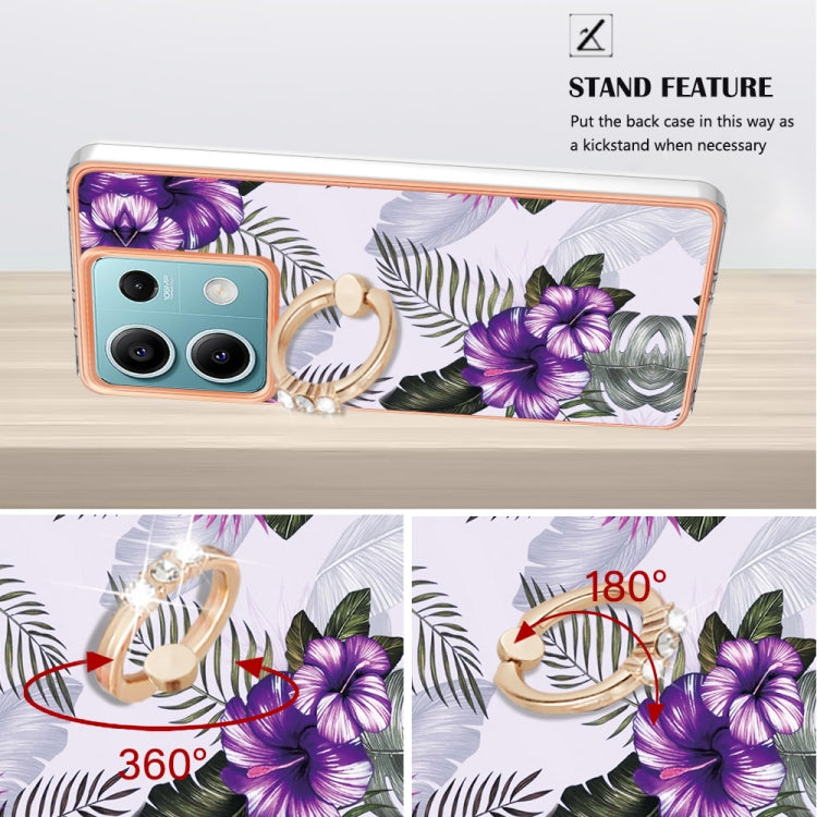 For Xiaomi Redmi Note 13 5G Global Electroplating IMD TPU Phone Case with Ring(Purple Flower) - Note 13 Cases by buy2fix | Online Shopping UK | buy2fix