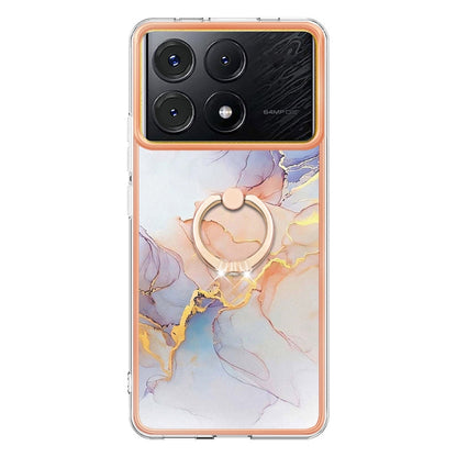 For Xiaomi Poco X6 Pro / Redmi K70E Electroplating IMD TPU Phone Case with Ring(White Marble) - K70E Cases by buy2fix | Online Shopping UK | buy2fix