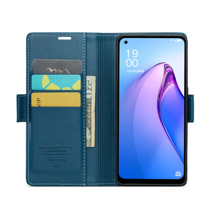 For OPPO Reno8 5G Global CaseMe 023 Butterfly Buckle Litchi Texture RFID Anti-theft Leather Phone Case(Blue) - OPPO Cases by CaseMe | Online Shopping UK | buy2fix