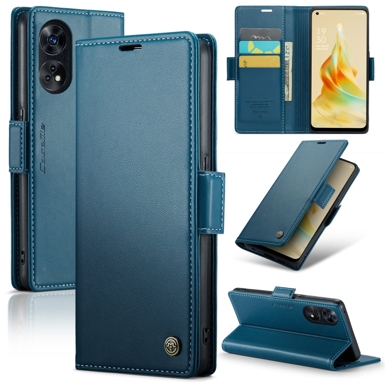 For OPPO Reno8 T 4G CaseMe 023 Butterfly Buckle Litchi Texture RFID Anti-theft Leather Phone Case(Blue) - OPPO Cases by CaseMe | Online Shopping UK | buy2fix