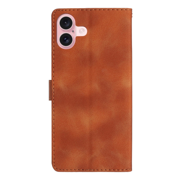 For iPhone 16 Flower Butterfly Embossing Pattern Leather Phone Case(Brown) - iPhone 16 Cases by buy2fix | Online Shopping UK | buy2fix