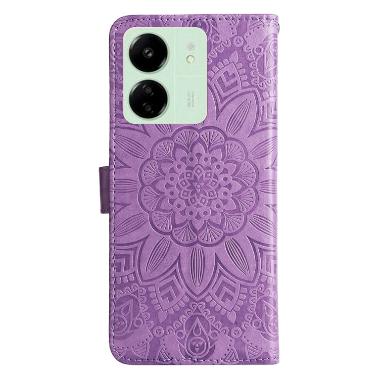 For Xiaomi Redmi 13C 4G Embossed Sunflower Leather Phone Case(Purple) - 13C Cases by buy2fix | Online Shopping UK | buy2fix