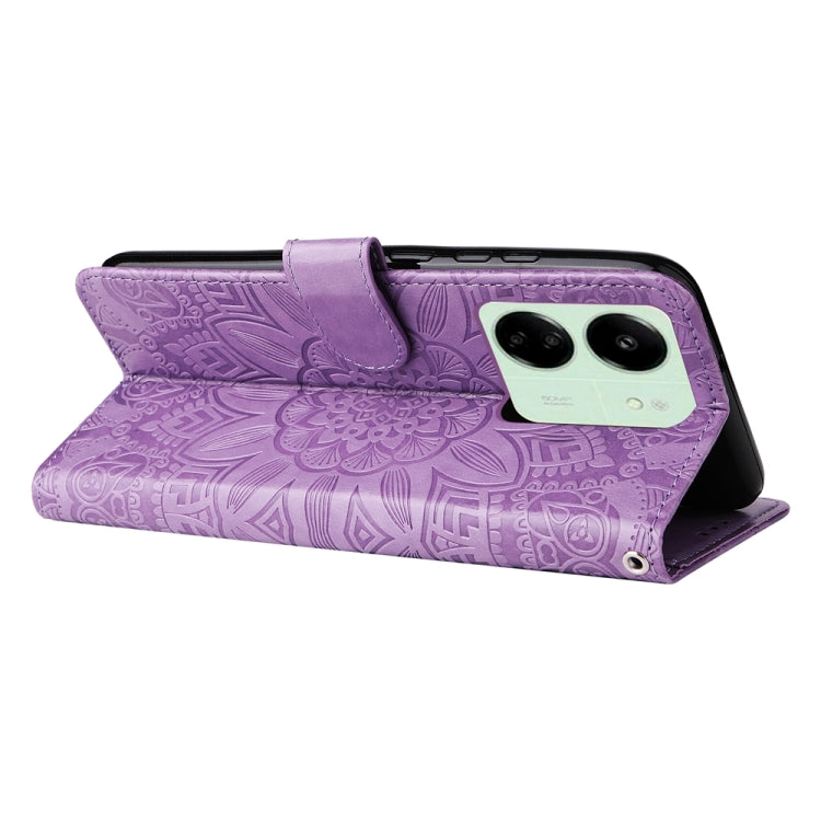 For Xiaomi Redmi 13C 4G Embossed Sunflower Leather Phone Case(Purple) - 13C Cases by buy2fix | Online Shopping UK | buy2fix