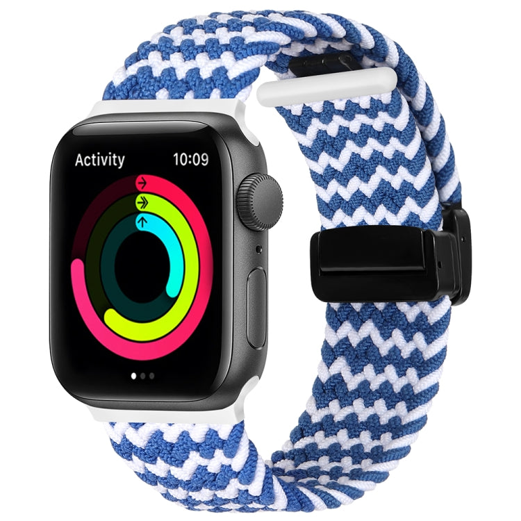 Magnetic Fold Clasp Woven Watch Band For Apple Watch SE 2022 44mm(Blue White) - Watch Bands by buy2fix | Online Shopping UK | buy2fix