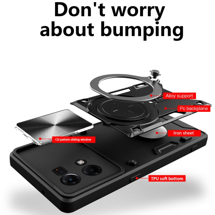 For OPPO Reno7 4G / F21 Pro 4G CD Texture Sliding Camshield Magnetic Holder Phone Case(Blue) - OPPO Cases by buy2fix | Online Shopping UK | buy2fix