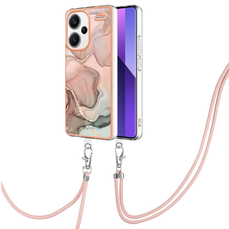 For Xiaomi Redmi Note 13 Pro+ 5G Electroplating Marble Dual-side IMD Phone Case with Lanyard(Rose Gold 015) - Note 13 Pro+ Cases by buy2fix | Online Shopping UK | buy2fix