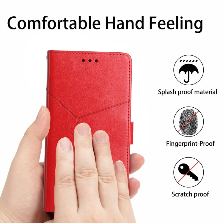 For iPhone 16 Plus HT01 Y-shaped Pattern Flip Leather Phone Case(Red) - iPhone 16 Plus Cases by buy2fix | Online Shopping UK | buy2fix