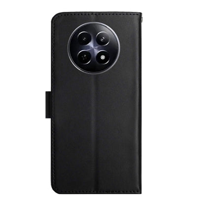 For Realme 12 5G Global Genuine Leather Fingerprint-proof Flip Phone Case(Black) - Realme Cases by buy2fix | Online Shopping UK | buy2fix