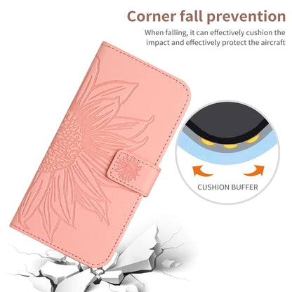 For iPhone 16 Pro Max Skin Feel Sun Flower Embossed Flip Leather Phone Case with Lanyard(Pink) - iPhone 16 Pro Max Cases by buy2fix | Online Shopping UK | buy2fix