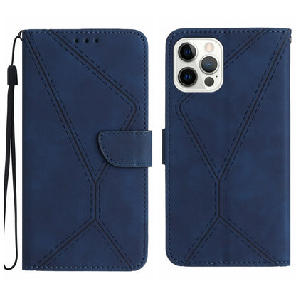 For iPhone 16 Pro Stitching Embossed Leather Phone Case(Blue) - iPhone 16 Pro Cases by buy2fix | Online Shopping UK | buy2fix