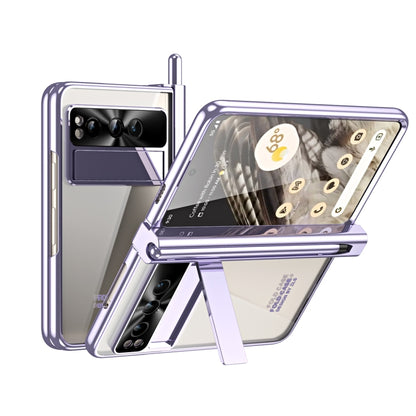 For Google Pixel Fold Integrated Electroplating Folding Phone Case with Pen Slot(Purple) - Google Cases by buy2fix | Online Shopping UK | buy2fix