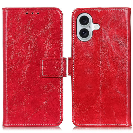 For iPhone 16 Retro Crazy Horse Texture Horizontal Flip Leather Phone Case(Red) - iPhone 16 Cases by buy2fix | Online Shopping UK | buy2fix