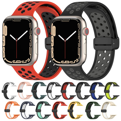 For Apple Watch 7 45mm Magnetic Buckle Silicone Watch Band(White Black) - Watch Bands by buy2fix | Online Shopping UK | buy2fix