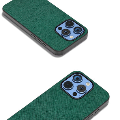 For iPhone 16 Pro Max ABEEL Cross Texture Genuine Leather Phone Case(Green) - iPhone 16 Pro Max Cases by buy2fix | Online Shopping UK | buy2fix