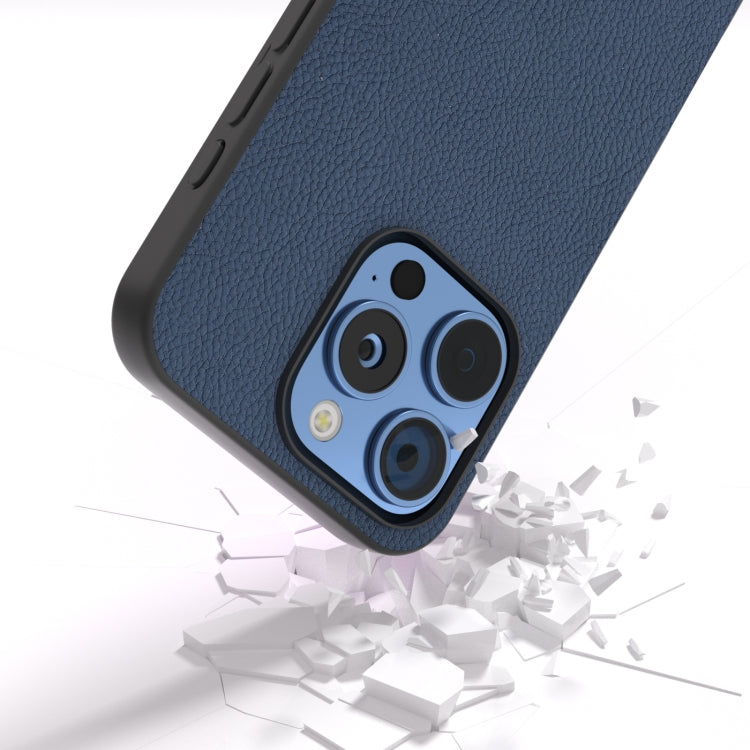 For iPhone 16 Pro ABEEL Genuine Leather + PC Litchi Texture Phone Case(Blue) - iPhone 16 Pro Cases by buy2fix | Online Shopping UK | buy2fix