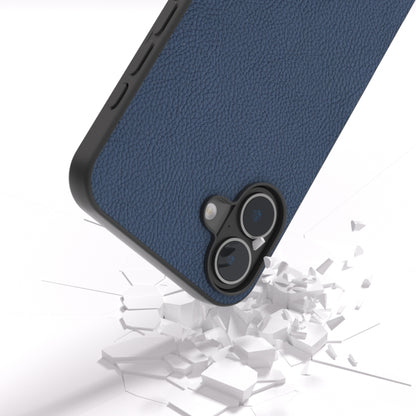 For iPhone 16 Plus ABEEL Genuine Leather + PC Litchi Texture Phone Case(Blue) - iPhone 16 Plus Cases by buy2fix | Online Shopping UK | buy2fix