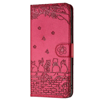 For iPhone SE 2024 Cat Embossing Pattern Leather Phone Case with Lanyard(Red) - More iPhone Cases by buy2fix | Online Shopping UK | buy2fix