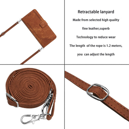 For Xiaomi Redmi Turbo 3 Skin Feel Stripe Pattern Leather Phone Case with Long Lanyard(Brown) - Xiaomi Cases by buy2fix | Online Shopping UK | buy2fix