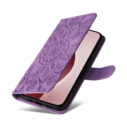 For iPhone 16 Pro Embossed Sunflower Leather Phone Case(Purple) - iPhone 16 Pro Cases by buy2fix | Online Shopping UK | buy2fix