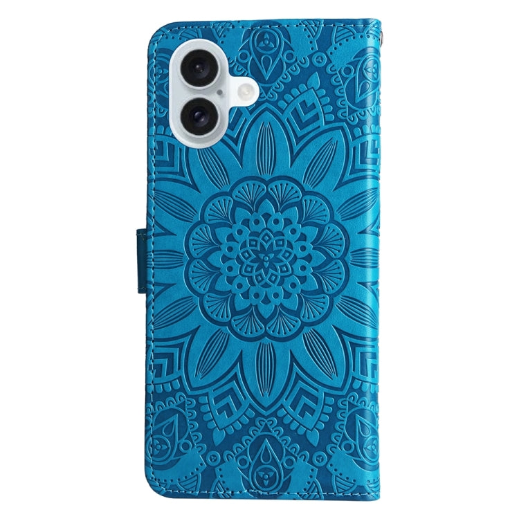 For iPhone 16 Plus Embossed Sunflower Leather Phone Case(Blue) - iPhone 16 Plus Cases by buy2fix | Online Shopping UK | buy2fix