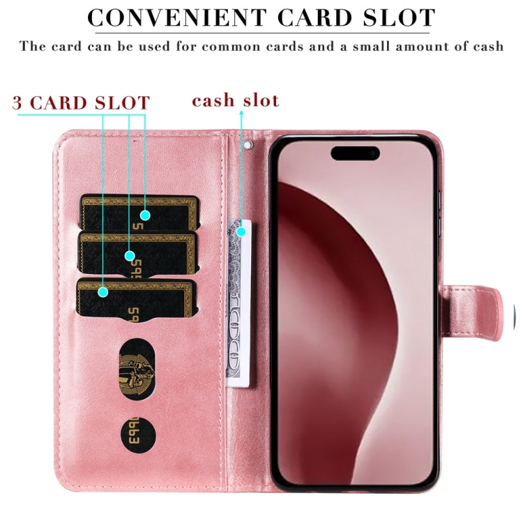 For iPhone 16 Pro Fashion Calf Texture Zipper Leather Phone Case(Rose Gold) - iPhone 16 Pro Cases by buy2fix | Online Shopping UK | buy2fix