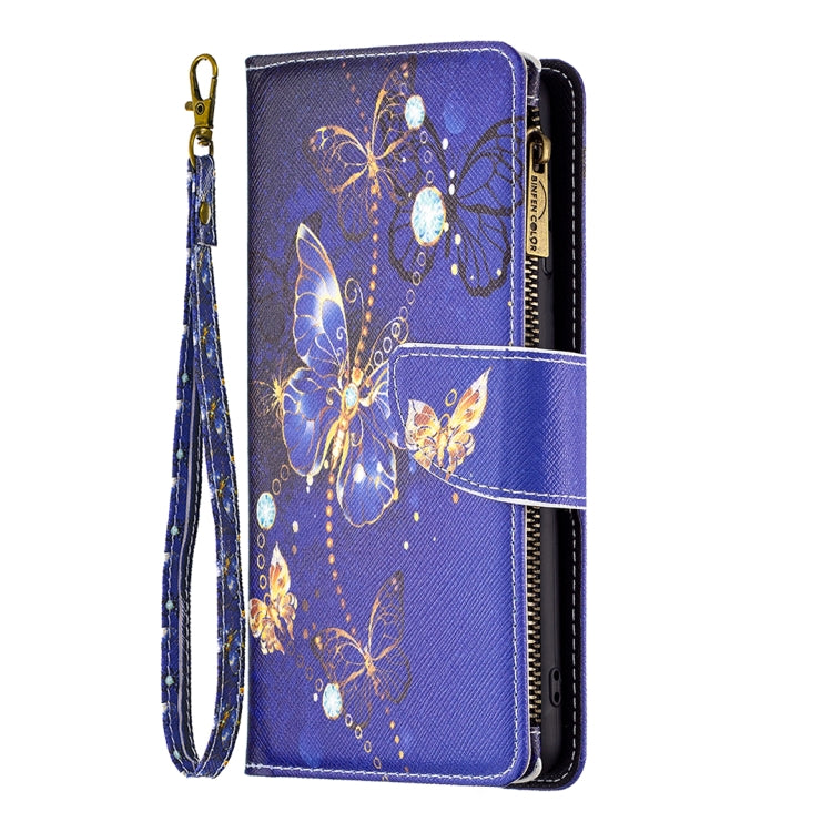 For iPhone 16 Colored Drawing Pattern Zipper Phone Leather Case(Purple Butterfly) - iPhone 16 Cases by buy2fix | Online Shopping UK | buy2fix