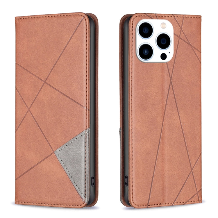 For iPhone 16 Pro Rhombus Texture Magnetic Leather Phone Case(Brown) - iPhone 16 Pro Cases by buy2fix | Online Shopping UK | buy2fix