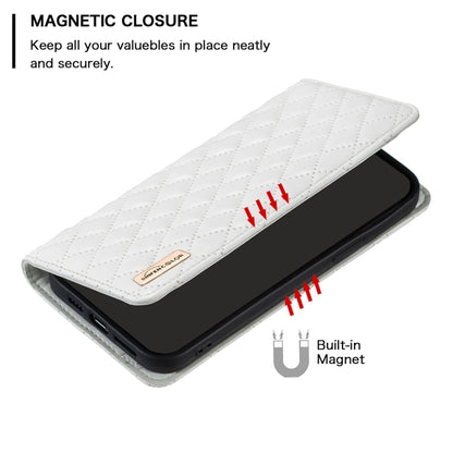 For iPhone 16 Pro Diamond Lattice Magnetic Leather Flip Phone Case(White) - iPhone 16 Pro Cases by buy2fix | Online Shopping UK | buy2fix