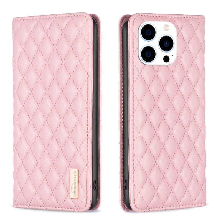 For iPhone 16 Pro Diamond Lattice Magnetic Leather Flip Phone Case(Pink) - iPhone 16 Pro Cases by buy2fix | Online Shopping UK | buy2fix