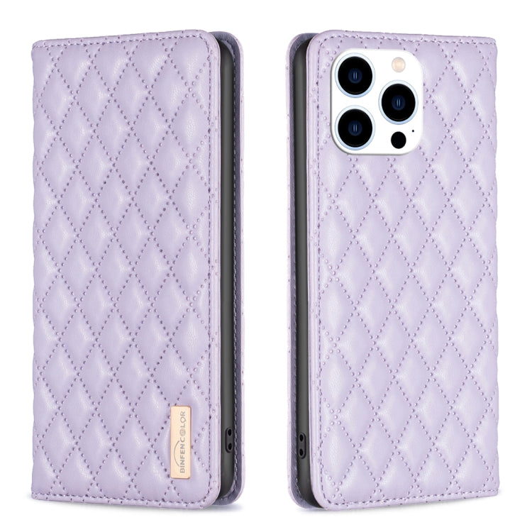 For iPhone 16 Pro Diamond Lattice Magnetic Leather Flip Phone Case(Purple) - iPhone 16 Pro Cases by buy2fix | Online Shopping UK | buy2fix