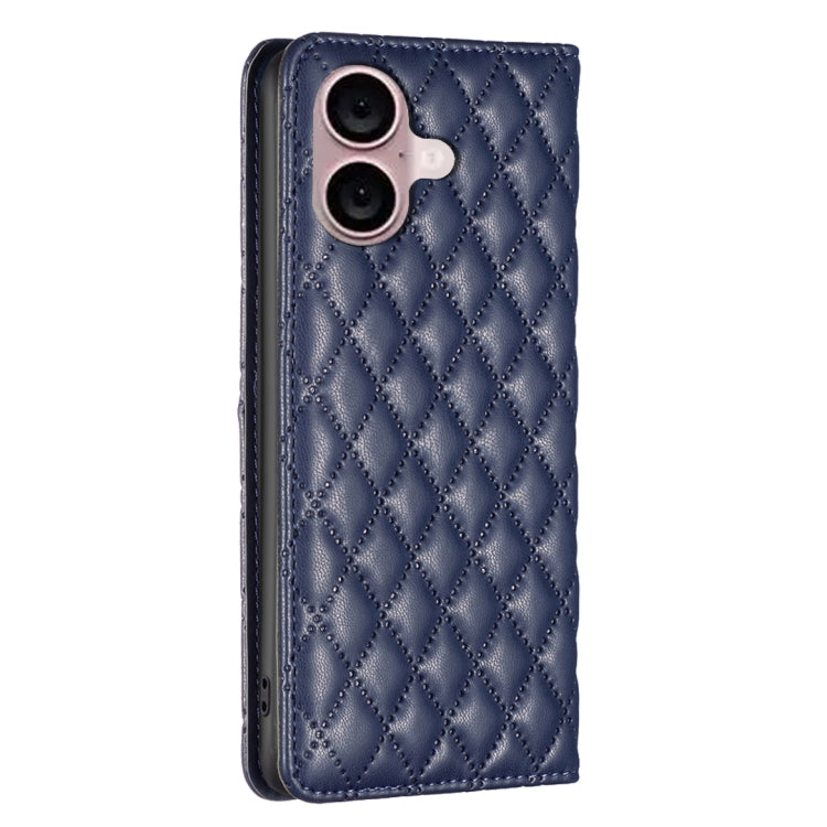 For iPhone 16 Diamond Lattice Magnetic Leather Flip Phone Case(Blue) - iPhone 16 Cases by buy2fix | Online Shopping UK | buy2fix