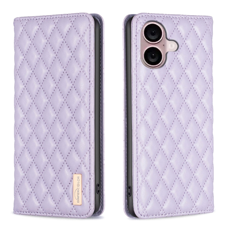 For iPhone 16 Plus Diamond Lattice Magnetic Leather Flip Phone Case(Purple) - iPhone 16 Plus Cases by buy2fix | Online Shopping UK | buy2fix