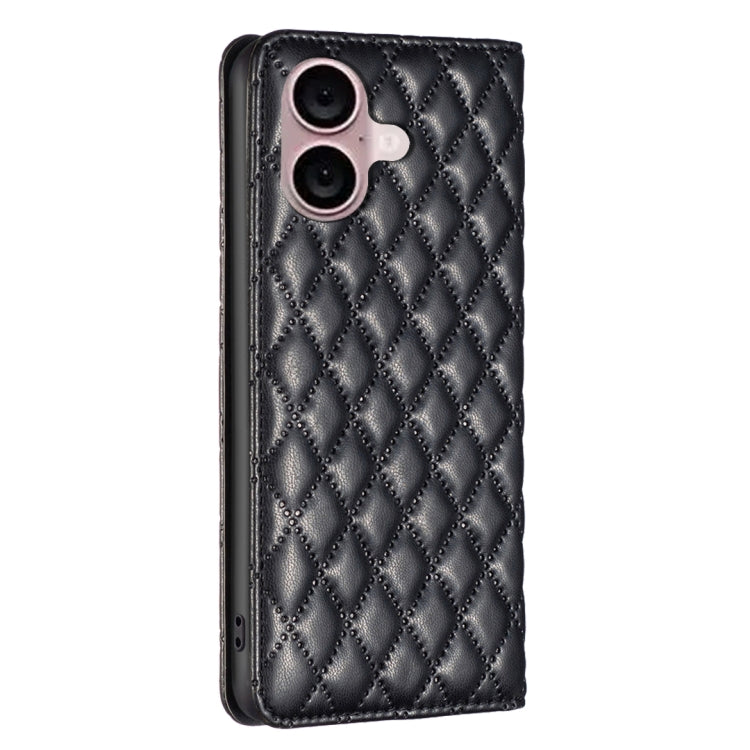 For iPhone 16 Plus Diamond Lattice Magnetic Leather Flip Phone Case(Black) - iPhone 16 Plus Cases by buy2fix | Online Shopping UK | buy2fix