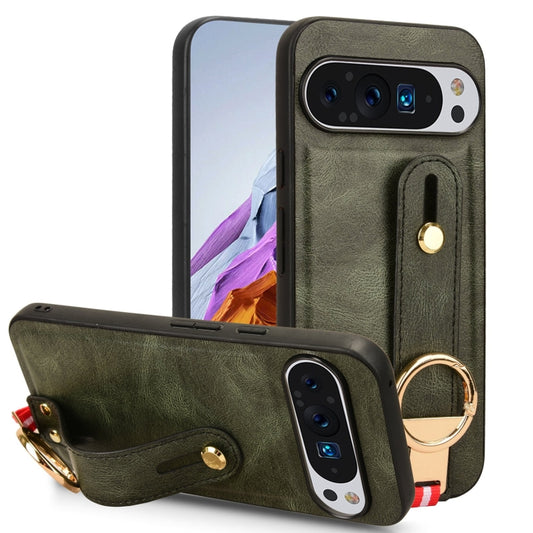 For Google Pixel 9 Pro Wristband Leather Back Phone Case(Green) - Google Cases by buy2fix | Online Shopping UK | buy2fix