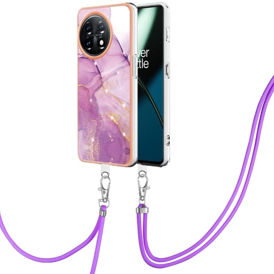 For OnePlus 11 Electroplating Marble Dual-side IMD Phone Case with Lanyard(Purple 001) - OnePlus Cases by buy2fix | Online Shopping UK | buy2fix