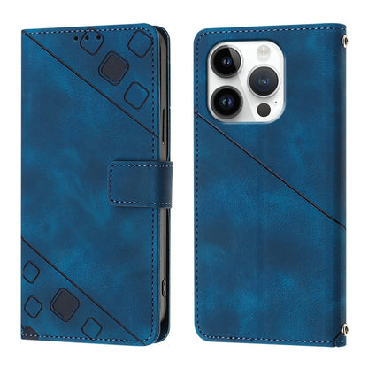 For iPhone 16 Pro Skin-feel Embossed Leather Phone Case(Blue) - iPhone 16 Pro Cases by buy2fix | Online Shopping UK | buy2fix