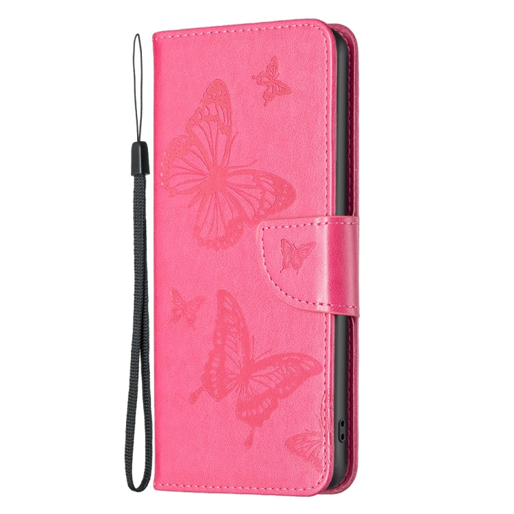 For iPhone 16 Pro Max Embossing Two Butterflies Pattern Leather Phone Case(Rose Red) - iPhone 16 Pro Max Cases by buy2fix | Online Shopping UK | buy2fix