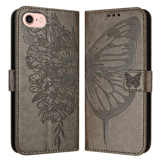 For iPhone SE 2024 Embossed Butterfly Leather Phone Case(Grey) - More iPhone Cases by buy2fix | Online Shopping UK | buy2fix