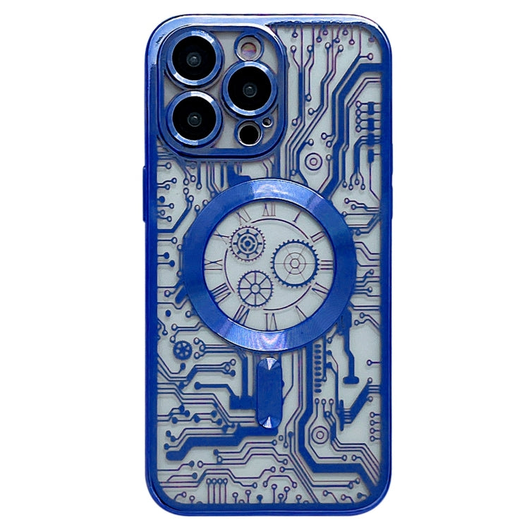 For iPhone 14 Pro Electroplated Circuit Board Pattern MagSafe Phone Case(Dark Blue) - iPhone 14 Pro Cases by buy2fix | Online Shopping UK | buy2fix