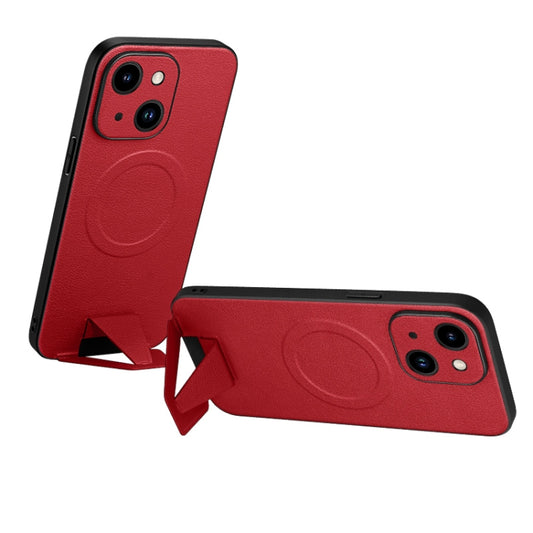 For iPhone 13 SULADA Folding Holder Lambskin Texture MagSafe Phone Case(Red) - iPhone 13 Cases by SULADA | Online Shopping UK | buy2fix
