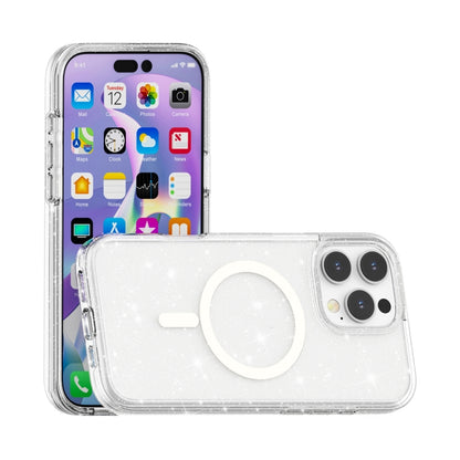 For iPhone 16 Pro Max Terminator Style Glitter Powder MagSafe Magnetic Phone Case(White) - iPhone 16 Pro Max Cases by buy2fix | Online Shopping UK | buy2fix