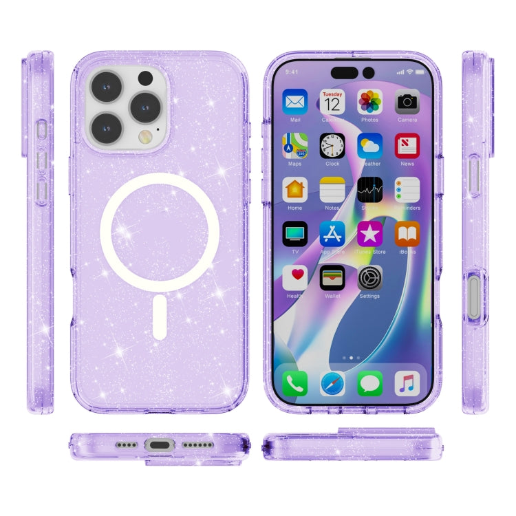 For iPhone 16 Pro Terminator Style Glitter Powder MagSafe Magnetic Phone Case(Purple) - iPhone 16 Pro Cases by buy2fix | Online Shopping UK | buy2fix